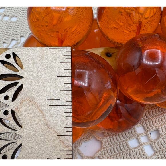 Vintage MCM Amber Orange Lucite Grape Cluster Large Bamboo Stem - Picture 9 of 9